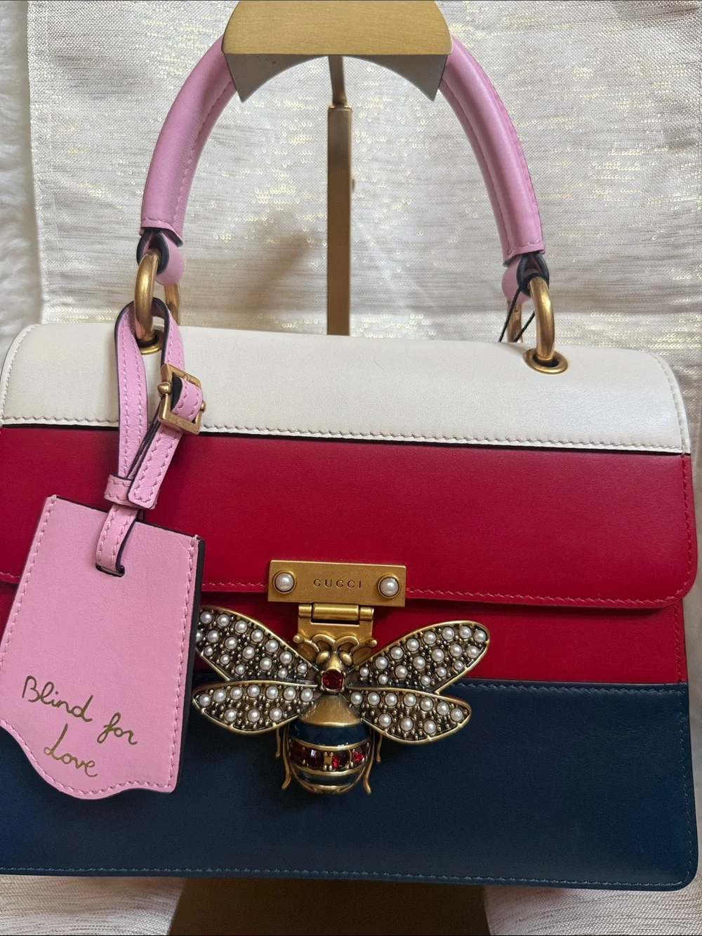 Gucci Tricolor Leather Satchel in Pink, Red, White & Blue